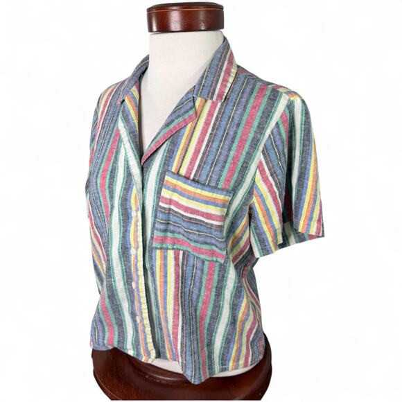 Marine Layer Camp Shirt M - Rainbow Stripe Button Down Normcore Retro Skater Fit - Picture 2 of 11